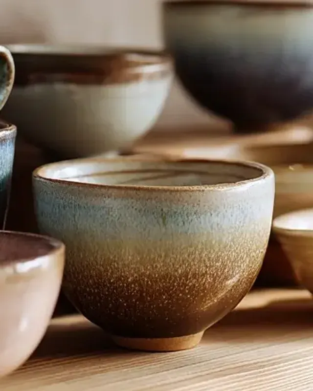 白から茶へ移る飯碗